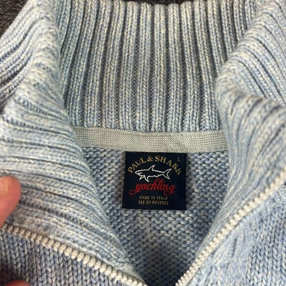 Vtg Paul & Shark Yachting Pure New Wool Knitted 1/4 Zip Sweater Blue L Italy - Picture 6 of 12